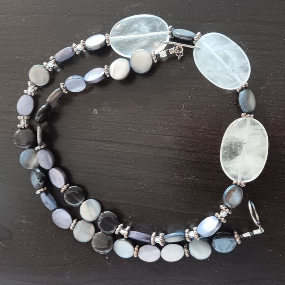 Handmad Grey & Black Necklace with Marbled Beads & Cloudy Agate Ovals 23 inches - Picture 5 of 16